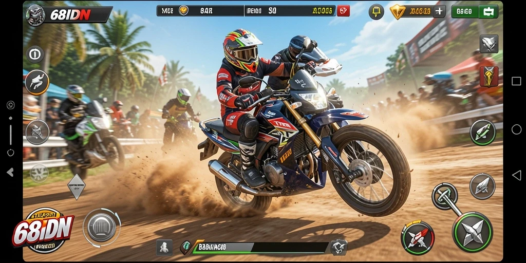 Screenshot gameplay 68IDN menampilkan balapan motor yang intens.