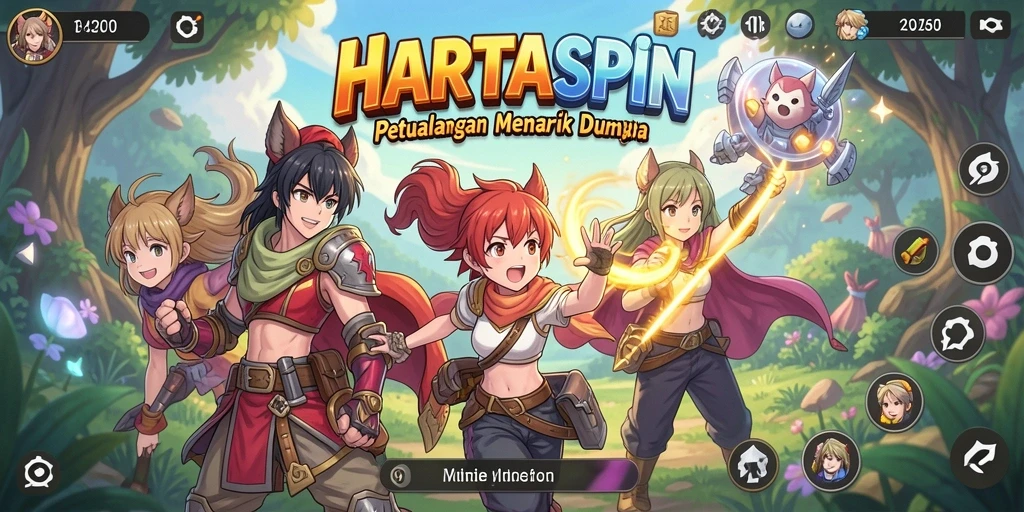 Screenshot HARTASPIN menunjukkan karakter anime dalam aksi tempur yang seru.