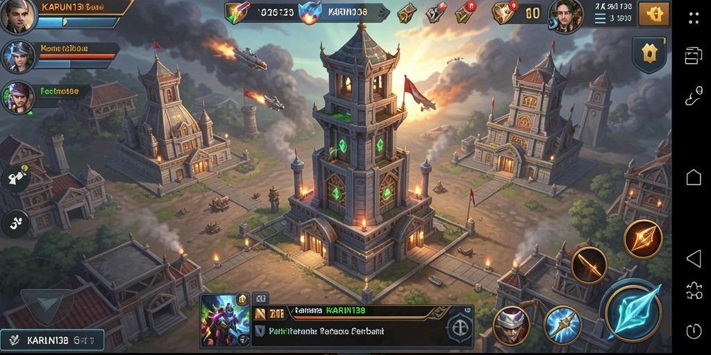 Tampilan gameplay strategis dalam KARUN138 Tower Defense.