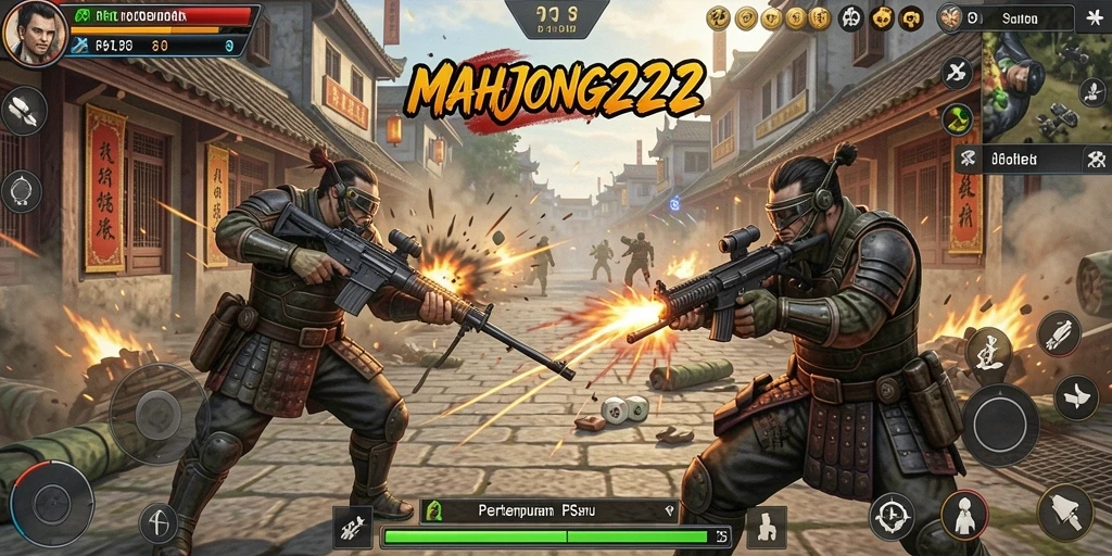Screenshot yang menunjukkan aksi mendebarkan di game FPS MAHJONG222.