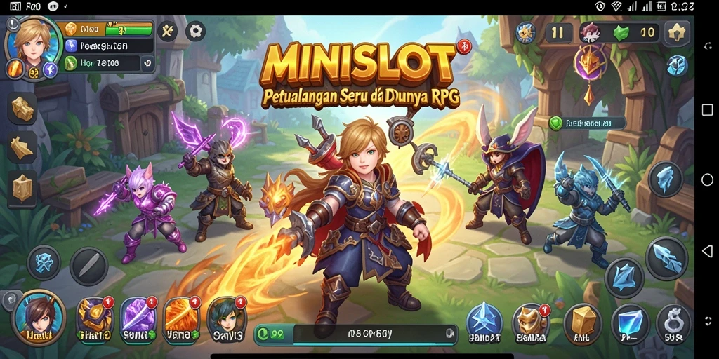 Tampilan gameplay epik dari MINISLOT dengan karakter dan monster unik.
