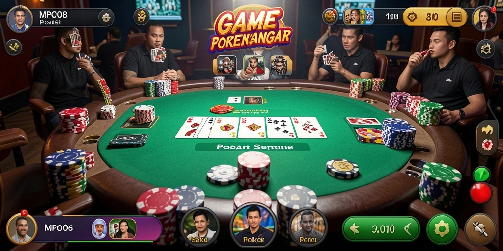 Tampilan utama gameplay MPO08 dengan pemain poker lainnya.