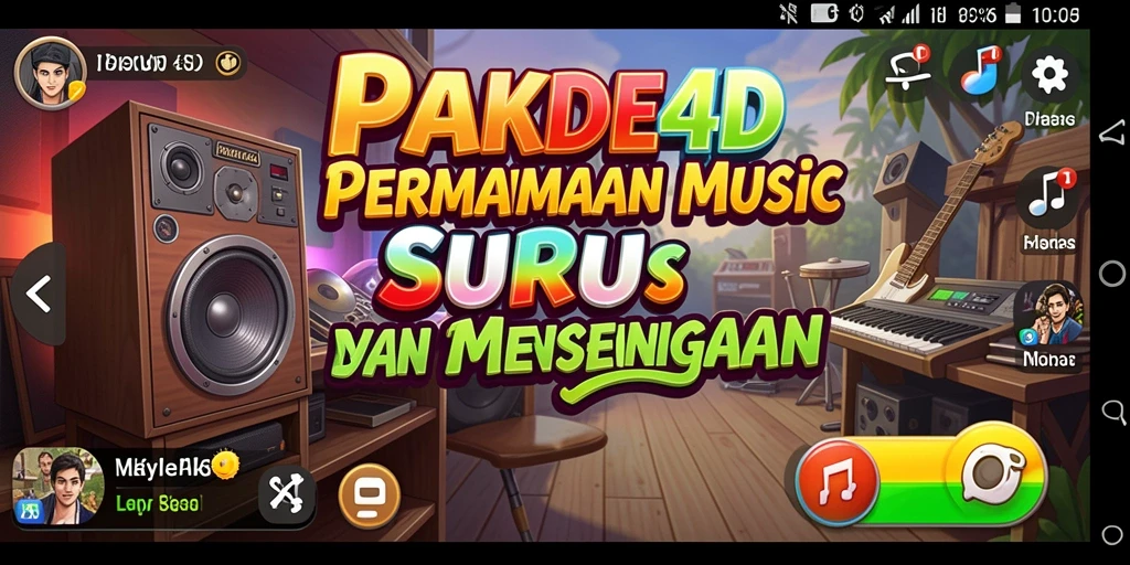 Screenshot utama PAKDE4D menampilkan gameplay musik yang seru dan interaktif.