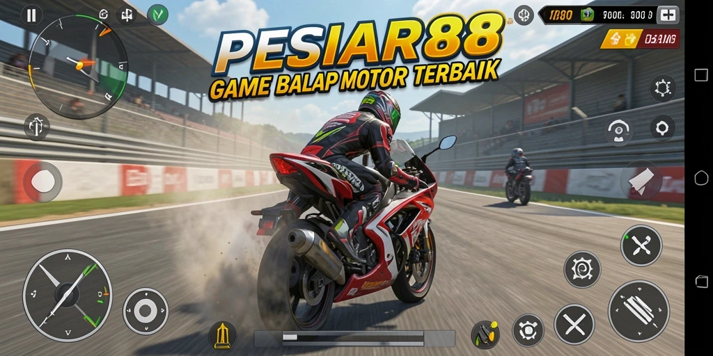 Screenshot PESIAR88 menampilkan aksi mendebarkan dalam balap motor.
