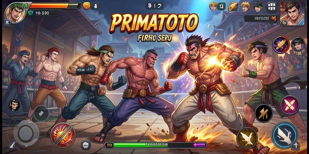 Gameplay mendebarkan di PRIMATOTO saat karakter bertarung.