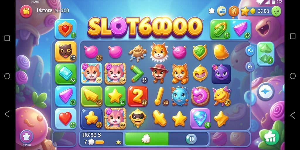 Gameplay SLOT6000 yang menarik dengan kombinasi warna yang cerah.